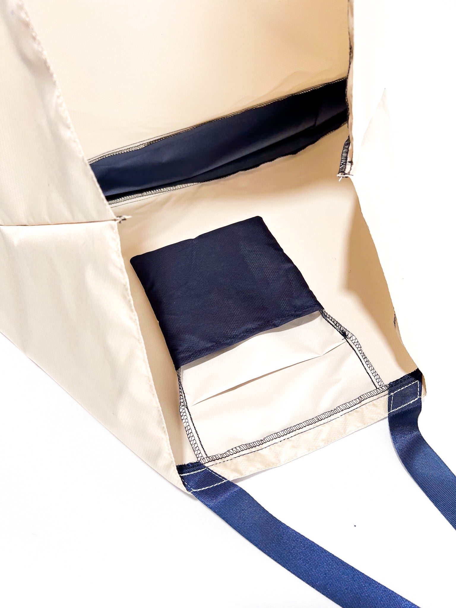 Tote Bag' Packable Beige/Azul Marino